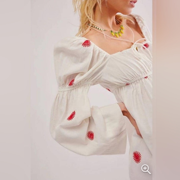 NWOT Free People Emory Embroidered Midi Dress in White and Red, Size XS - Picture 2 of 13